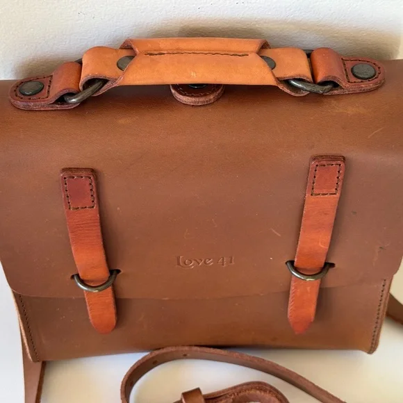 Love 41 Leather Brown Satchel Crossbody Bag Handmade Rustic Purse Rustic - Picture 4 of 15
